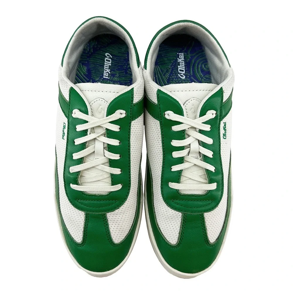 OLUKAI Kilea Leather‎ Sneakers • Women's 10 • off white, green